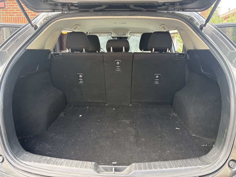 Dusty, unswept SUV trunk before detailing
